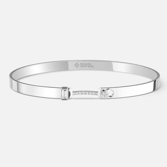 Nouvel Heritage Dinner Date Mood Bangle White Gold Diamond Baguette - Picture 7 of 10